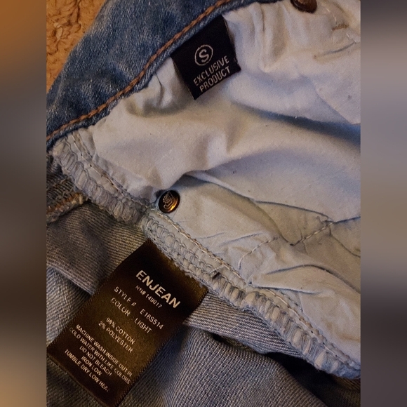 Emjean Light Blue Denim Distressed Jeans Mini Skirt Small Frayed Hem - Picture 12 of 12